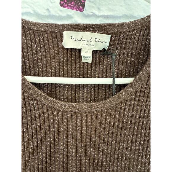 Michael Stars Bodicon Dress Elbo Sleeves Chestnut Shimmer Medium Petite - Picture 4 of 5